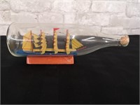 Barque replica ship model in a bottle with stand