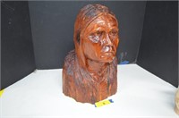 Hand Carved Cedar Native American Wood Bust