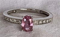 14k White Gold Pink Sapphire & Diamond Ring Sz5.25