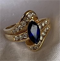 10k Gold, Diamond & Sapphire Ring Sz 8