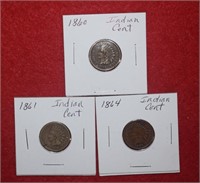 (3) Indian Head Pennies 1860, 1861 & 1864