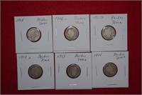 (6) Barber Dimes 1904 to 1914 Mix