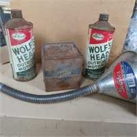 Wolfs Head Oil Cans, Funnel & Piston Rings