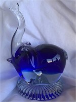 Cobalt Blue Glass Happy Elephant Paperweight