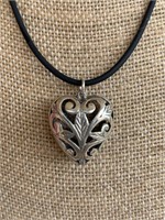 Sterling Silver & Leather Heart Necklace