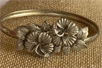 Sterling Silver Flower Bangle Bracelet