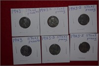 Two Sets of 1943 Steel Pennies