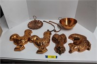 Seven Copper & Tin Molds, Bowl and Tidbit Tray