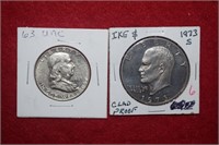 1963 Unc. Franklin Half Dollar & 1973-S Eisenhower