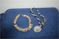 Two Necklaces made of Abalone, Shells & Black