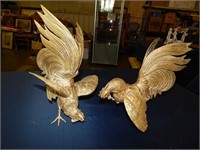Pair of LARGE Brass Fighting Bantams (roosters)