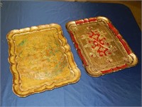 2 Old Painted Wood Serving Trays (italy)