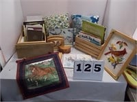 Books In Wooden Crates, Needle Point Birds