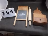Wash Board, Rolling Pin, Wooden Box