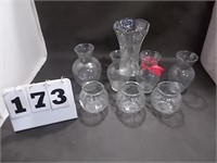 8 Clear Glass Vases