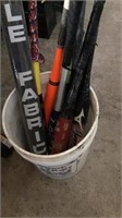 Bucket, baseball bats, grille fabric