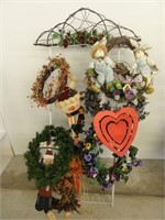 wreaths and holiday decorations on shoe rack