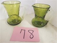 Pair of Green Crackel Glass Pitchers