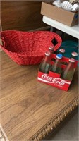 RED WOOD BASKET & COCA-COLA CLASSIC BOTTLES
