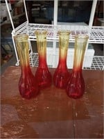 FOUR COLORED GLASS VASES