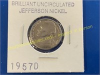 1957D brilliant uncirculated Jefferson nickel