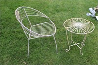 ROUND METAL CHAIR AND SMALL TABLE