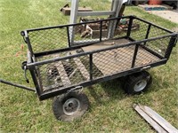 Garden cart, aluminum step ladder, splitting maul