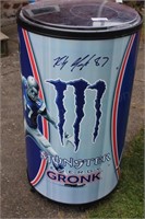 MONSTER COOLER ON WHEELS WITH GRONK ON IT