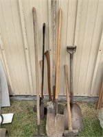 Lot of long handled garden tools