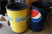 SNAPPLE AND PEPSI COOLERS, NO LIDS, ON WHEELS