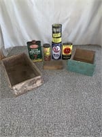 Advertising tins and wood boxes