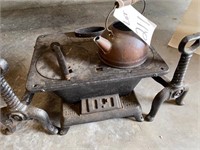Mini cast iron stove &  fireplace wood rack &