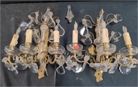 Pair of vintage brass and crystal sconces