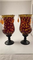 Two mosiac glass candle holders
