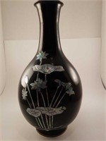 Painted metal vase. 12"