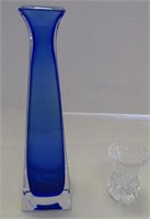 Blue Italy Lead Crystal Vase & Sm Clear Vase