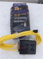 4 Outlet 25' Extension Cord, NIB