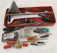 Metal Tool Tray, Funnel, Screwdrivers & Misc