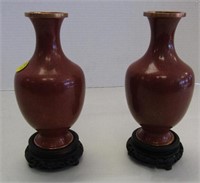 2 Oriental Cloisonne Vases On Stands
