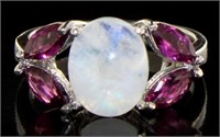Stunning 3.80 ct Natural Moonstone & Garnet Ring
