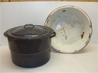 Graniteware Canner and Enamelware Pan