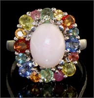 Genuine Pink Opal & Multi Gemstone Designer Ring