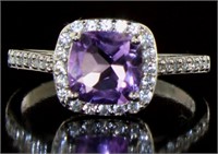 Cushion Cut Natural Amethyst & White Topaz Ring