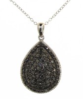 Pear Cut 1.00 ct Natural Black Diamond Necklace