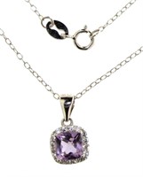 Cushion Cut Natural Amethyst & White Topaz Necklac