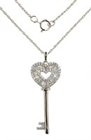 Stunning White Topaz Heart Key Necklace