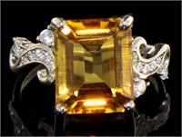 Natural 4.60 ct Emerald Cut Golden Citrine Ring