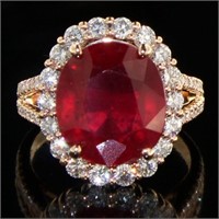 14kt Rose Gold Oval 10.79 ct Ruby & Diamond Ring