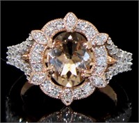 14K Rose Gold 2.12 ct Morganite and Diamond Ring