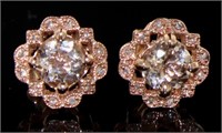 14K Gold 1.52 ct Morganite and Diamond Earrings